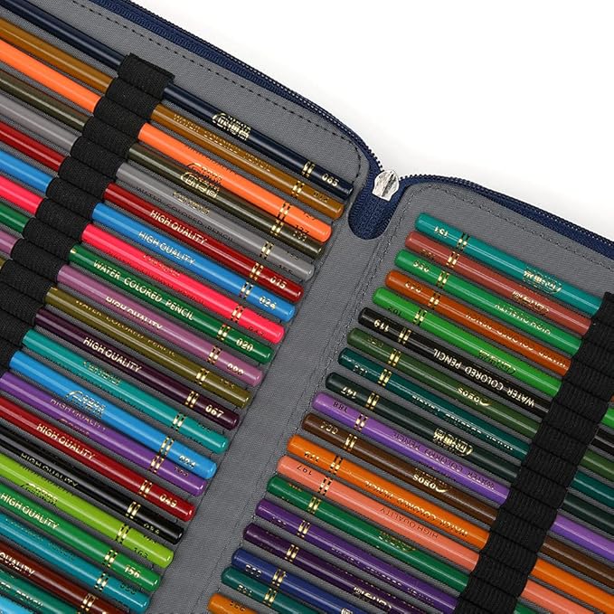 Vomgomfom 200 Slots Pencil Bag, 4-Layer Zipper Portable Art Supply Organizer, PU Leather Large Capacity Colored Pencil Case with Handle for 200 Watercolor Pens, Gel Pens (Blue Rose)