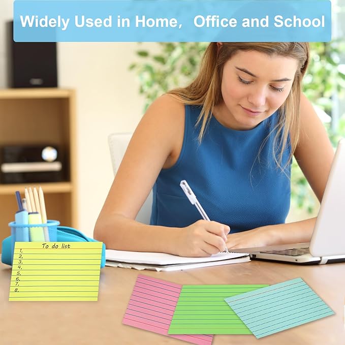 Colored Index Cards 4x6 Ruled, 160 Sheets Flash Cards for Studying, Notecards Recipe Cards 4x6 with Lined Plain Sides, Colorful Flashcards for School Office Home (4 Colors, 40 Sheets per Color)