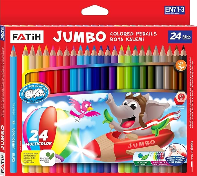 Jumbo Colored Pencils | Set of 24 | with X Big Pencil Sharpener | Pre School & Special Learners