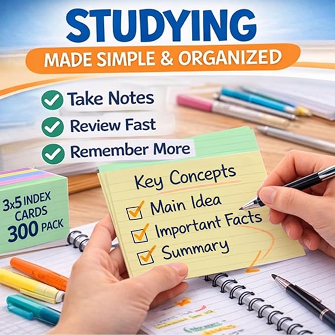 Colored Mini Index Cards 3 x 2.5 Inch,Lined Flash Cards with Soft Ring, 200 Count, Assorted Colored Note Cards for Studying, School, College, Memory Games