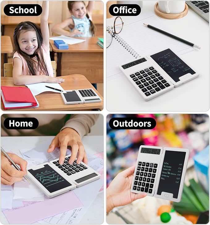 Desk Portable Basic Calculator, Small Mini Calculators with Writing Notepad and Stylus, More Lightweight and Portable, 12Digit Large Display Multi-Function for Office, School, Home & Financial (White)