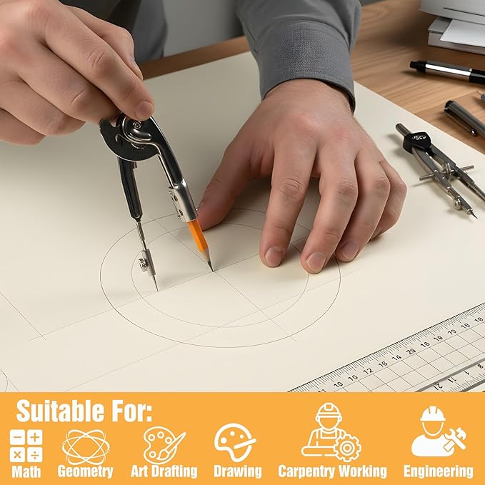 30 Pieces Compass for Geometry with Pencil, Metal Geometry Drawing Tool 6 Inch Silver Compass for Math Student Classroom School Office Woodworking Art Drawing