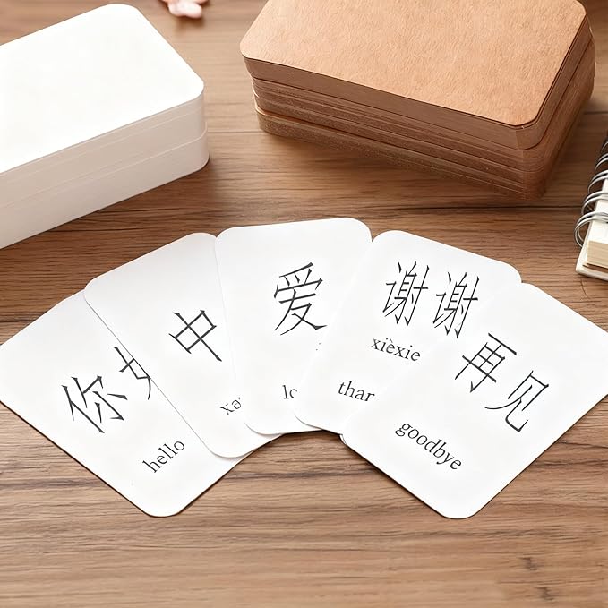 200 Pcs Blank White & Kraft Paper Round Corner Flash Card, Small Index Cards, DIY Hard Card Stock for Memo Notes, Word Learning, Word Message Gift Flash Paper, 3.5” X 2.1” (White + Kraft Paper)