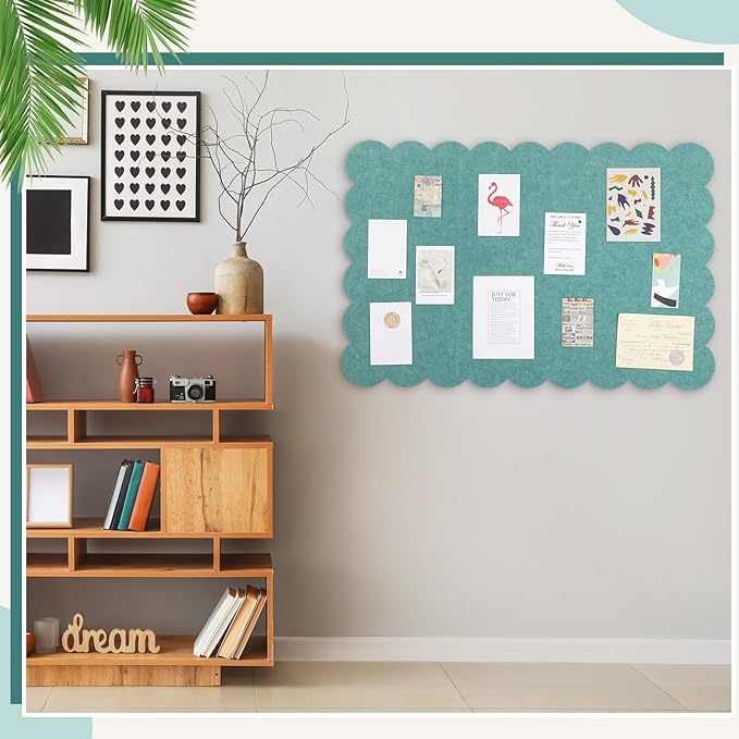 Mooliwe Scalloped Felt Bulletin Board 36 x 24 Inches Foldable Forest Green Pin Cork Board Alternative for Wall, 3' x 2' Trifold Christmas Picture Vision Self Adhesive Bulletin Decorative