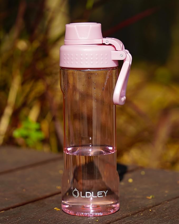 OLDLEY Water Bottles 20oz BPA Free Tritan Water Bottle with Carry Handle and Spout Lid, Leakproof Kids Water Bottle for Home,Travel, School, Outdoors,Pink
