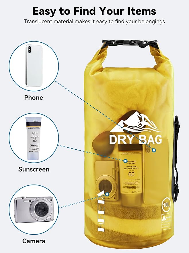 HEETA Dry Bag Waterproof Backpack with Phone Case 5L/10L/20L/30L/40L | Roll Top Lightweight Dry Storage Bag for Women Men, Travel Boating Kayaking Paddle Board Camping Beach Essentials Accessories