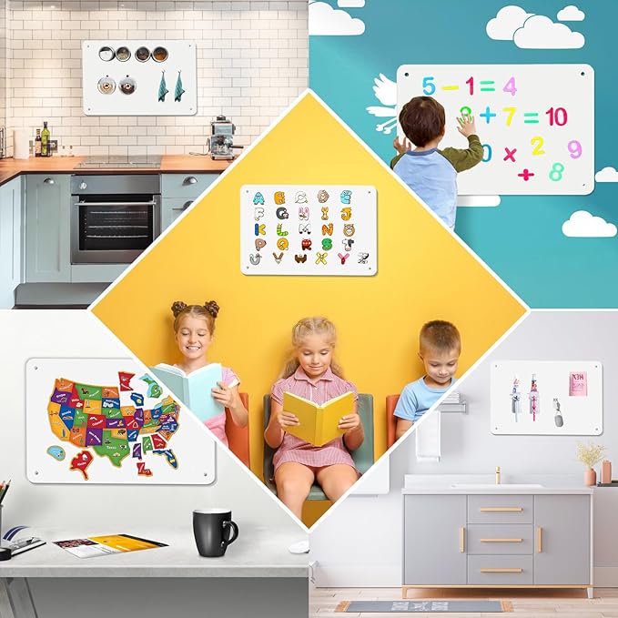 White 2Pack Magnetic Board,17.5" x 11.4" Magnet Bulletin Board to Display Magnetic Notes, Poetry, Photos, Suitable for Wall, Refrigerator, Cabinet etc, Come with 4 Pcs Dual Lock Tape and Screws