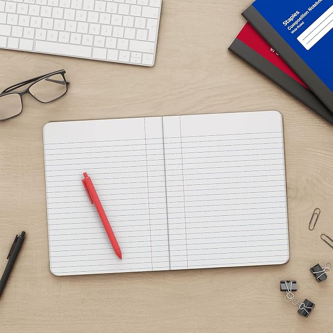 STAPLES Poly Composition Notebook, 9.75x7.5 Inch, Wide Ruled, Blue
