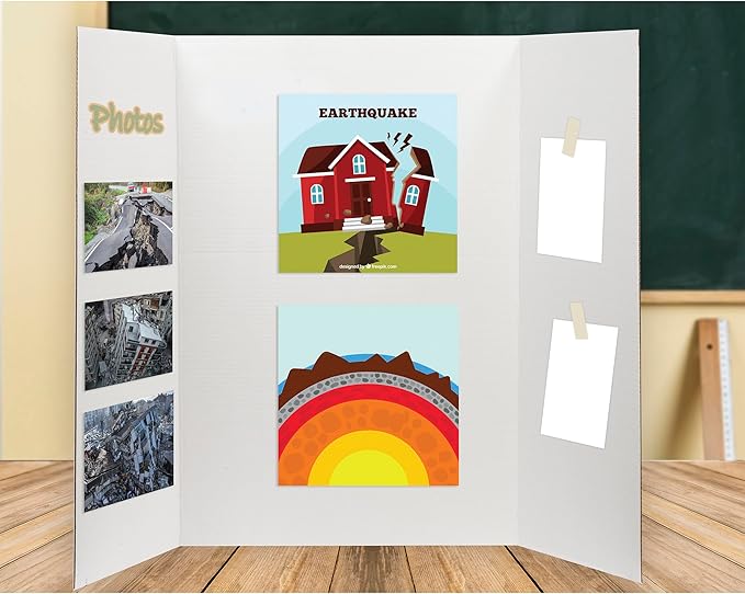 Desk Tech Large Tri-Fold Presentation Board - 36 x 48 inches - Sturdy Corrugated Paper - White - Perfect for School Projects, Exhibitions, Workshops, 4 Pcs