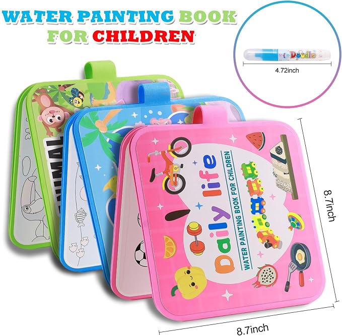 YECHISY Reusable Water Painting Books for Kids: 3 Pack Mess-Free Magic Water Coloring Books - Paint with Water Books, No Mess Coloring Travel Activity Toys for Toddlers Ages 3+