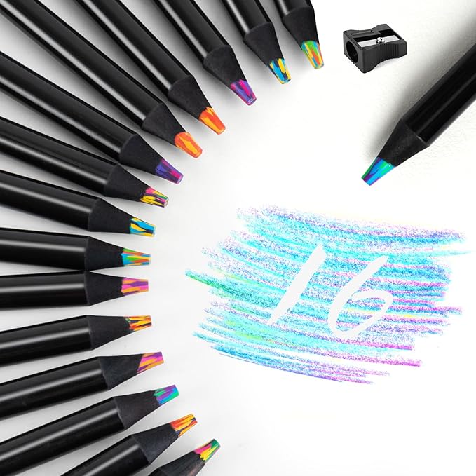 finenolo 16 Pieces Jumbo Rainbow Colored Pencils with Sharpener, Stocking Stuffers for Kids, Art Supplies for Drawing & Coloring, Birthday Party Favors, Classroom Pencils for Boys & Girls