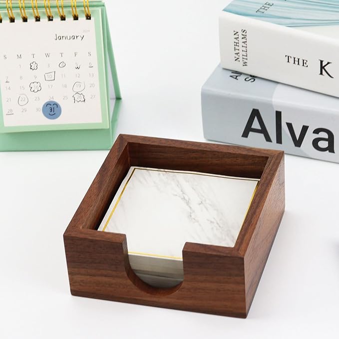 MultiBey Sticky Notes Memo Pad Holder Dispenser Wooden Post it Note Holder Walnut Desk Supplies Organizer Accessories for Office Home Schools