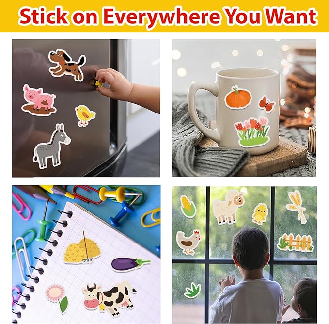 Reusable Sticker Book for Kids 1-3, Jelly Sticker Books for Toddlers 2-4 Years, Toddler Easter Basket Stuffers&Travel Essentials Farm Stickers for Kids Toddler Plane Activities (Farm)