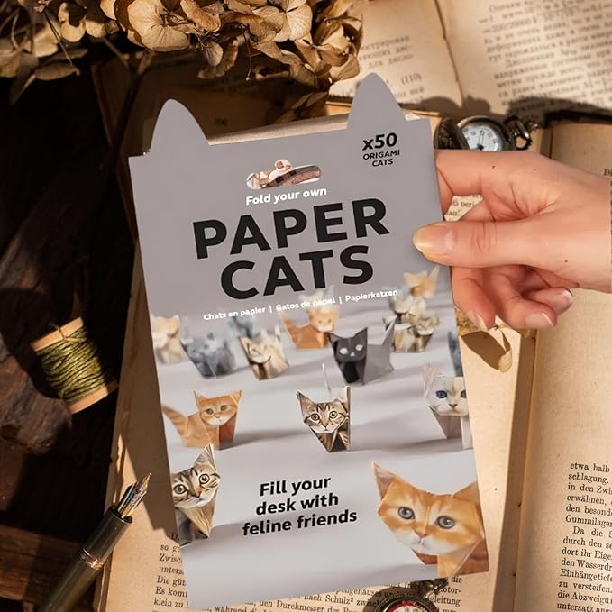 Treayes 3D Origami Paper Cats, 50 Sheets DIY Origami Paper for Kids & Adults, Fun Creative Art Project, Desk Decor and Gift for Pet Lovers (Cat Design)