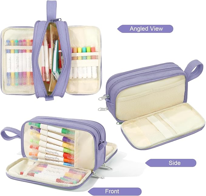 BuyCard Purple Large Capacity Corduroy Pencil Case, Casual Style, Cute Pencil Bag, Kawaii Stationery Storage and Organizer, Graduation Gift Office Stationery Storage Pen Pouch for Classroom Teacher