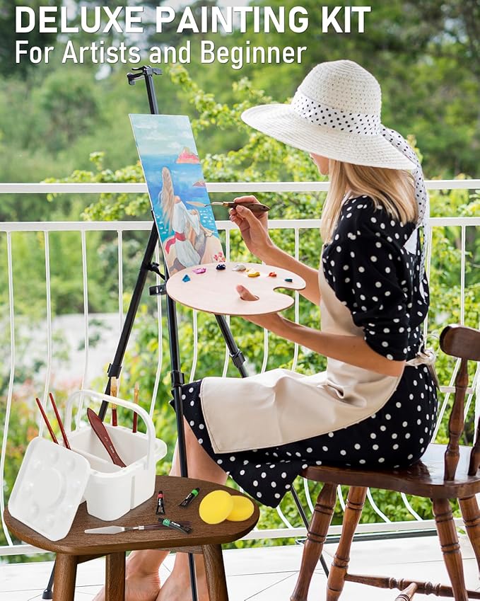 Nicpro 158PCS Deluxe Art Painting Kit with Metal and Solid Beech Wood Easel, Acrylic, Oil & Watercolor Paint Set, Paint Brushes, Canvas, Palette, Paper Pad, Professional Art Set for Adults Artist