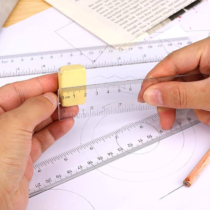 3 Pack 6 Inch 8 Inch 12 Inch Ruler Set Plastic Straight Ruler Transparent Measuring Tool Acrylic Clear Ruler for School Office Student