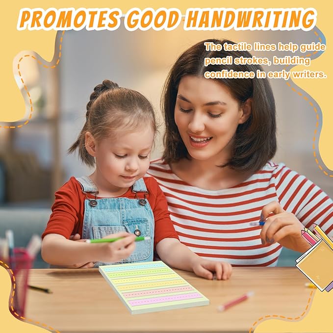 Kindergarten Writing Paper with Lines Wide Ruled Primary Writing Paper Raised Line Paper 8.5”x11” Spacing Colored Tactile Paper for Kids Multi-Sensory Ruled Handwriting Tablet (200)