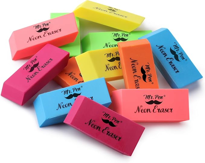 Mr. Pen- Pencil Eraser, 12 Pack, Neon Colors