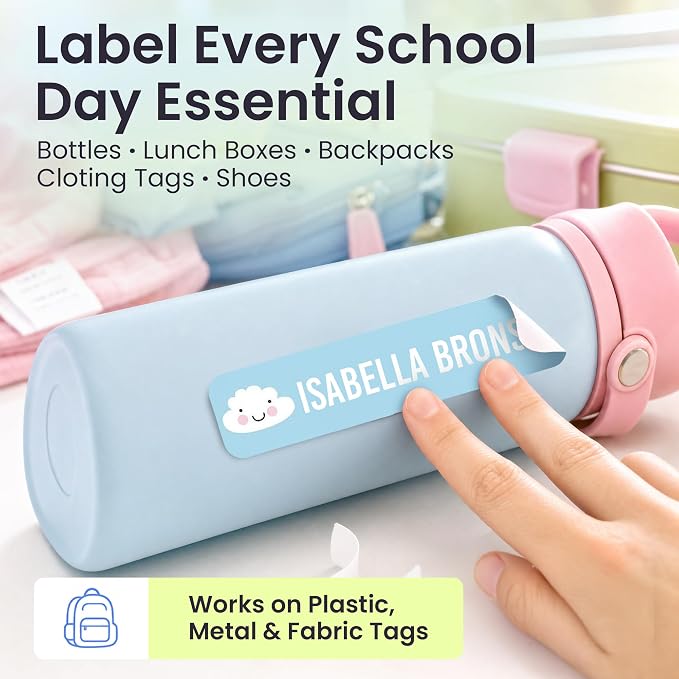 Label Daddy Personalized Name Labels for School, Cloud Design | Waterproof Name Tags for Kids, Washable Custom Daycare Labels, Clothing, Lunch Boxes, Water Bottles and More, 128 Ct & 256 Ct