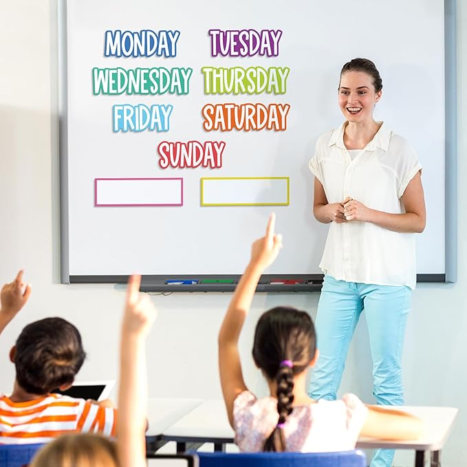 Ireer 9 Pcs Days of the Week Magnets Colorful Magnetic Week Labels for Whiteboard Calendar Headliners Inspirational Cute Decorative Magnets for School Home Locker Whiteboard (Pastel)