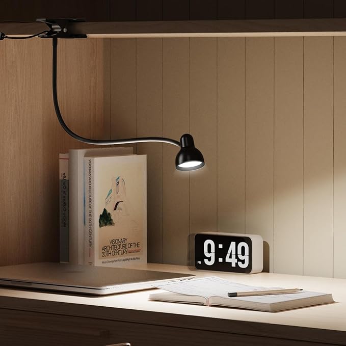 Clip on Light Reading Light for Bed 3 Color Modes 10 Dimmable Brightness Eye Care Clamp Desk Lamp 360° Flexible Desk Book Light for Reading Bed Headboard Computer Black