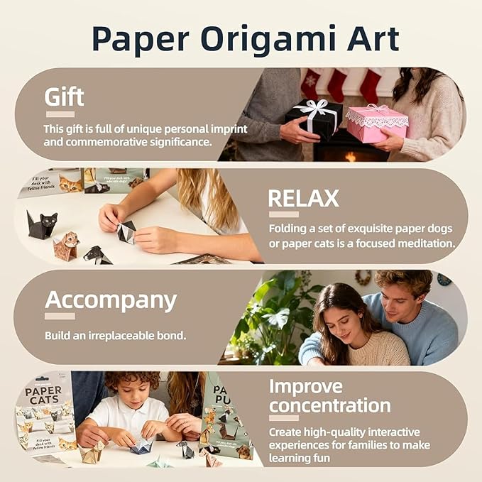 DIY Paper Cat Origami Kit - 50 Sheets DIY Origami Paper to Fold 3D Cute Cats Figures, Desk Decoration Handmade Paper Craft Kit Decoration & Gift for Pet Lovers (Cat 50pcs)