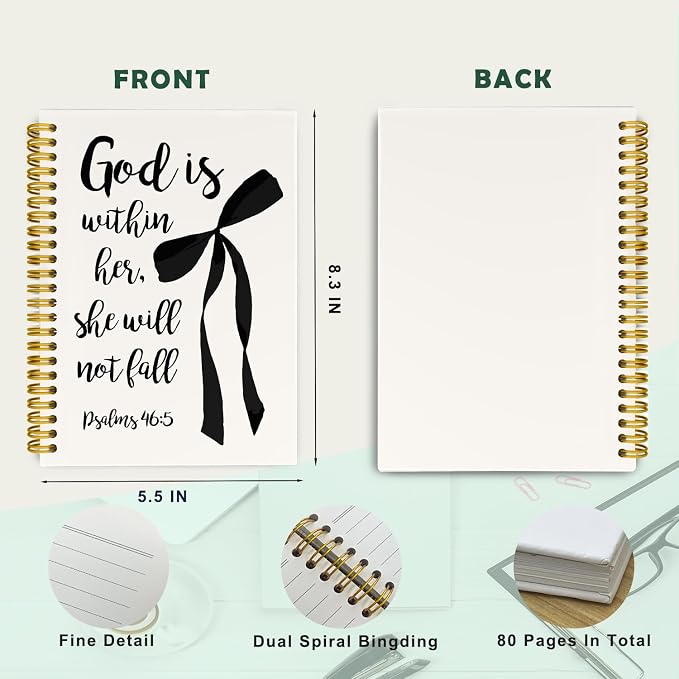 JKMBN Modern Black Bow Notebook, Christian Journal for Bible Notes