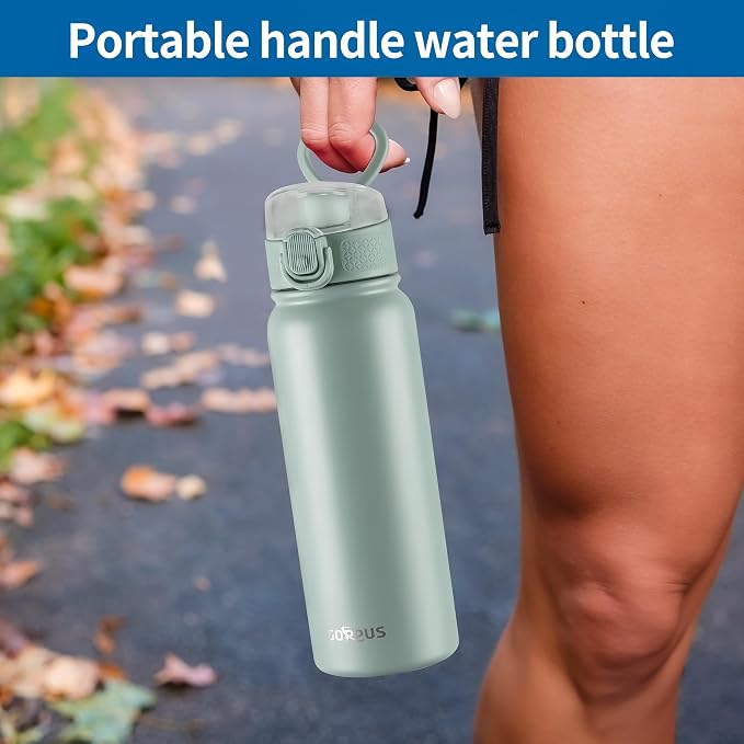 GOPPUS Insulated Water Bottle 20oz Stainless Steel BPA-Free Sports Bottle Ideal for School and Travel Silicone Spout Lid Prevents Leaks, Sweat, and Dust (Light green)