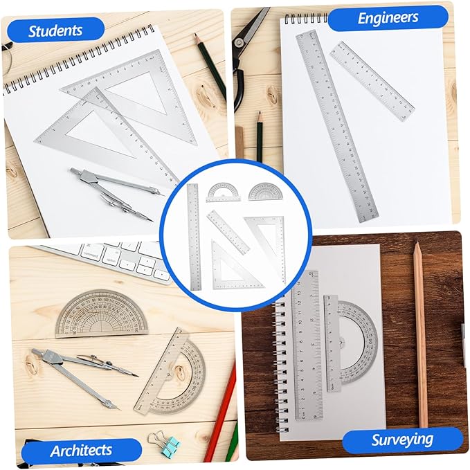 VILLCASE 2sets Transparent Math Geometry Tool Kit Includes Triangle Ruler Protractor and Drafting Ruler for School Office and Home Use Measuring Artists and Engineers