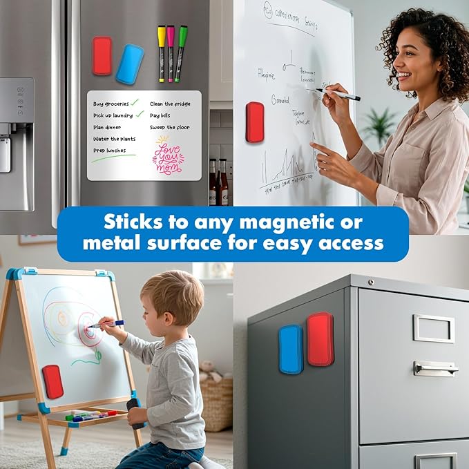 SCRIBBLEDO Magnetic Dry Erase Eraser White Board Eraser for Streak-Free Cleaning for Whiteboard Multi-Pack Dry Erasers for Classroom Office & Home 2 Pack