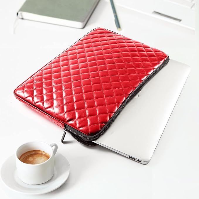 Puffy Laptop Sleeve 11 12 13 13.3 14 15 15.6 inch Case Protective Bag Quilted PU Leather Lined Padded
