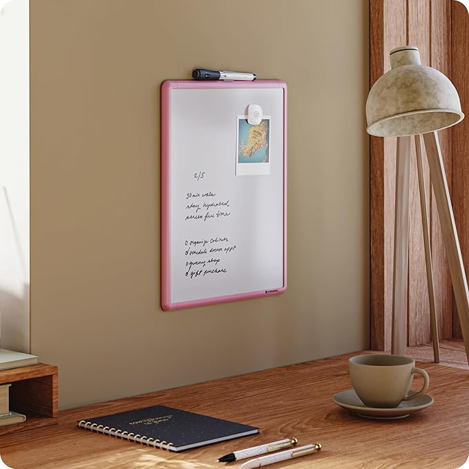 U Brands 11" x 14" Magnetic Dry Erase Whiteboard for Wall, Contempo Dry Erase Board with Blush Pink Modern Frame, Includes Dry Erase Marker with Eraser & Magnet (7085U00-01)