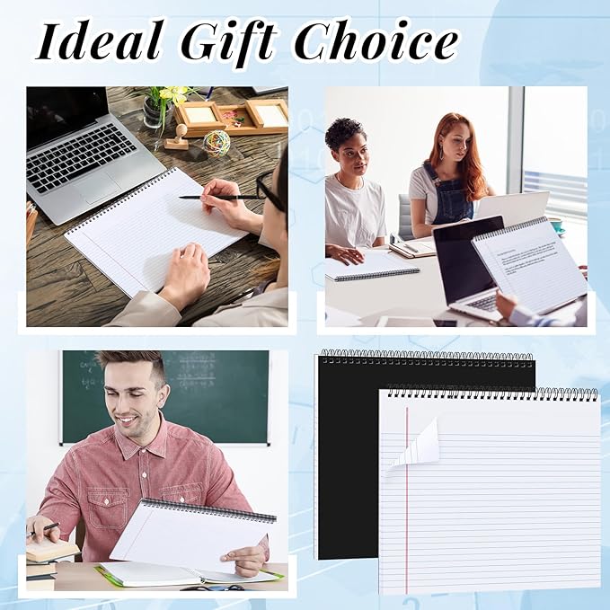 MotiMind 6 Pcs Legal Pads Landscape Notebooks Hole Punched Top Spiral Bound Notebooks 11 x 9.5 Inch College Ruled Drawing Notepad Tear Line for Removal 40 Sheet Office Steno Book (White)