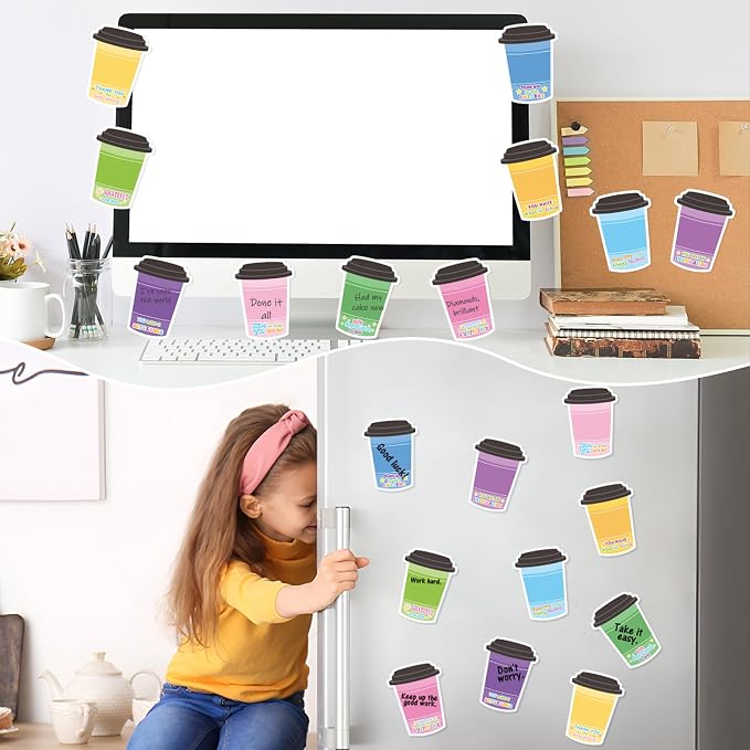 Xqumoi 30 Pack Employee Appreciation Coffee Cup Sticky Notes - Self Sticky Notepad Writing Memo Pad for Coffee Lover Staff Member Colleague Worker Office School Supply