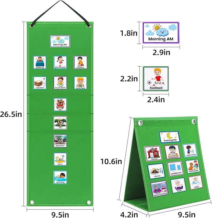 ALSLEA Visual Schedule for Kids with Autism Chore Chart for Kids Daily Routine Chart Autism Learning Materials Toddler Planning Board Visual Schedule for Classroom, Home with 124 Cards (Green)