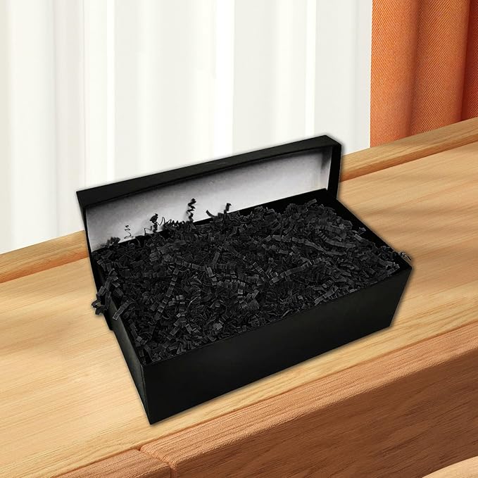Tisspoms 1LB Black Crinkle Cut Paper Shred Filler, Paper Shreds for Basket Fillers, Birthday, Gift Wrapping, Anniversary, Wedding, Halloween, Thanksgiving, Christmas Gift Decor Party Filler