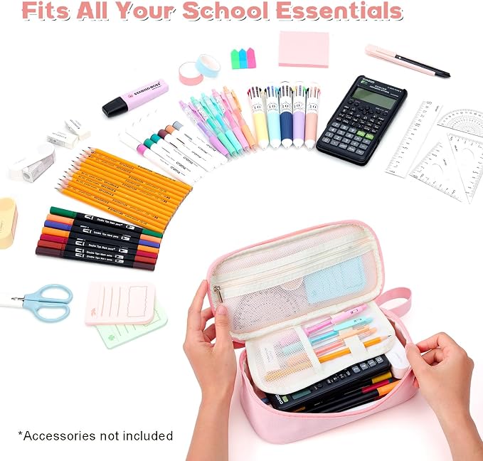 Pencil Case Pouch, Large Capacity Pen Bag Organizer, Cute Aesthetic Pencil Box for Girls Boys Kids, Back to School Supplies, Teacher Supplies Classroom Essentials, Pink