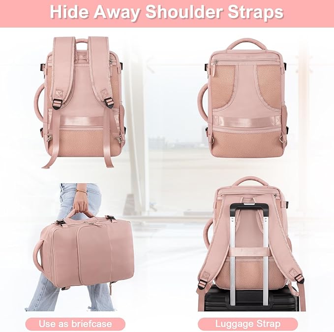 Sinaliy Travel Backpack for Women, Flight Approved Carry On Backpack with USB Charging Hole, Lightweight Travel Bag, Waterproof Causal Bookbag for College, Travel, Work