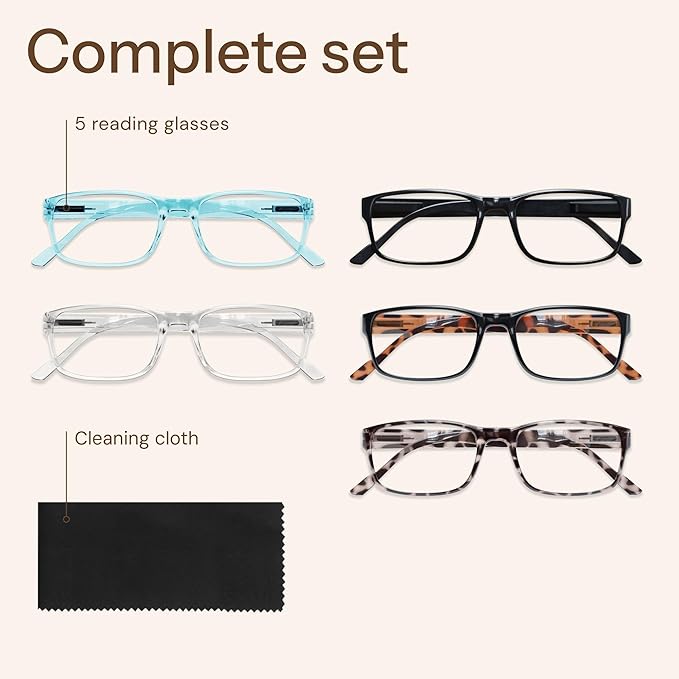 Gaoye 1.25 Professional Reading Glasses for All Day - Computer Readers with Blue Light Protection - Value Pack