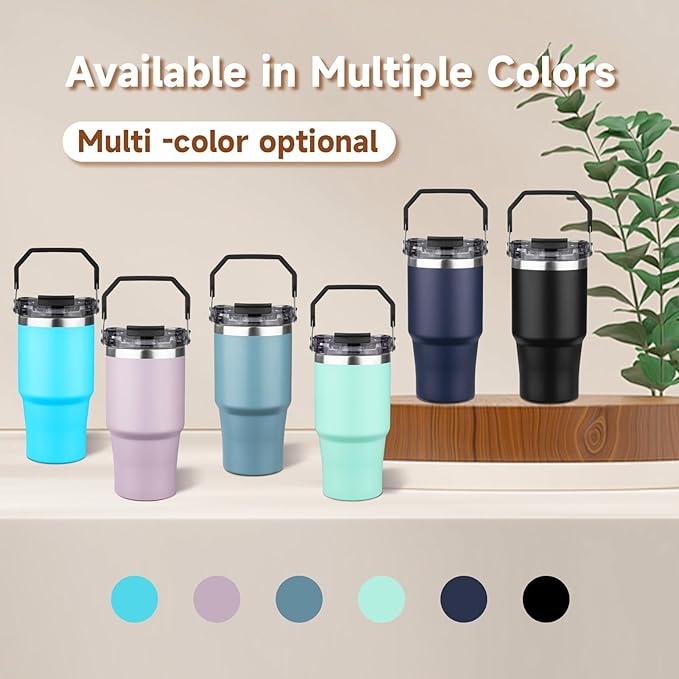 20oz Tumbler with Handle and Flip Straw Lid Double Wall Insulated Travel Coffee Mug Stainless Steel Vacuum Insulated Coffee Tumbler Cup for Hot and Cold Beverages,Leak-proof&BPA-free(20oz,Baby blue)
