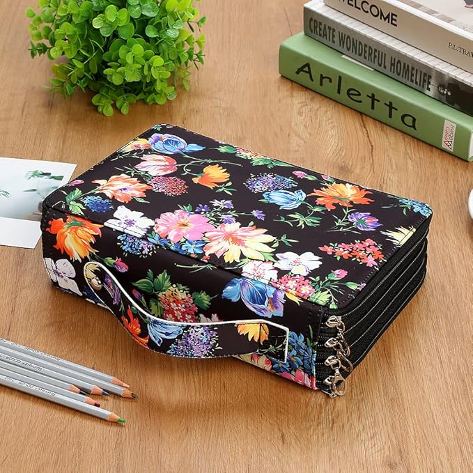 Portable Colored 200 Slots Pencil case Organizer with Printing Pattern for Watercolor Pens or Markers, Pencil Case Organizer for Artist