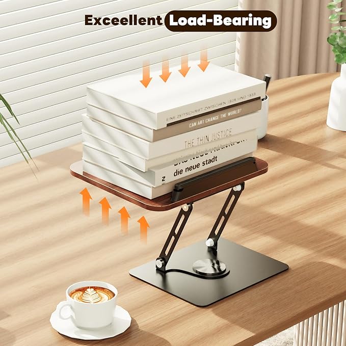 Abiglifty Book Stand for Reading,Adjustable Book Holder with 360° Rotating Base,Foldable Book Holder Stand for Cookbook,Textbook,Tablets, Laptops (Dark Wood)