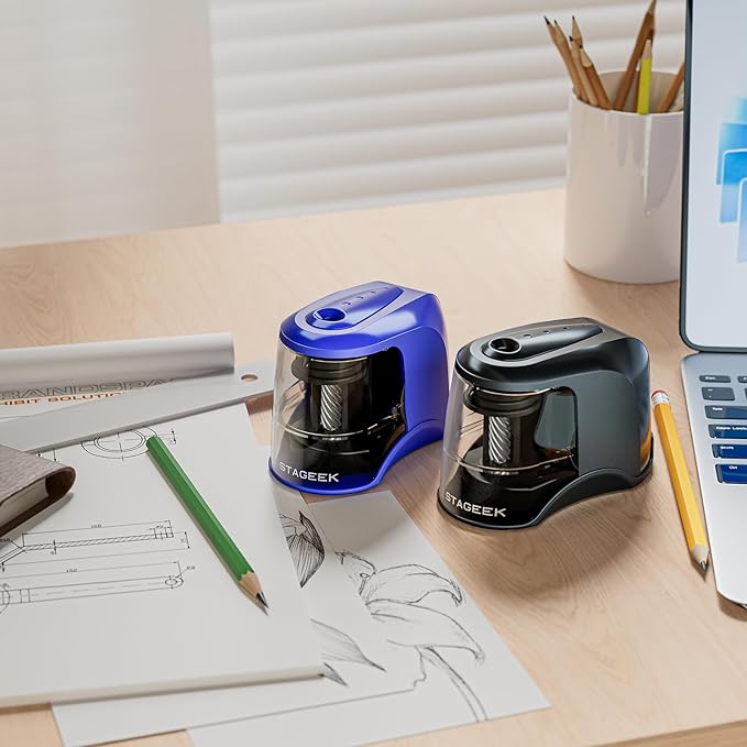 STAGEEK Electric Pencil Sharpener, Plug in or USB/Battery Operated. Fits No.2 and Colored Pencils (6-8mm). Great for School, Classroom, Office and Home(Black)