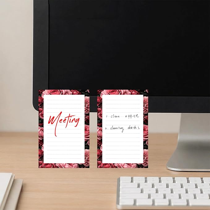 Lined Sticky Notes 4x6 in, 2 Pack Large Cute Notepads with Lines, Bright Post Memo Note Pads Big Rectangular Sticky Notes for Office Pink Red Roses