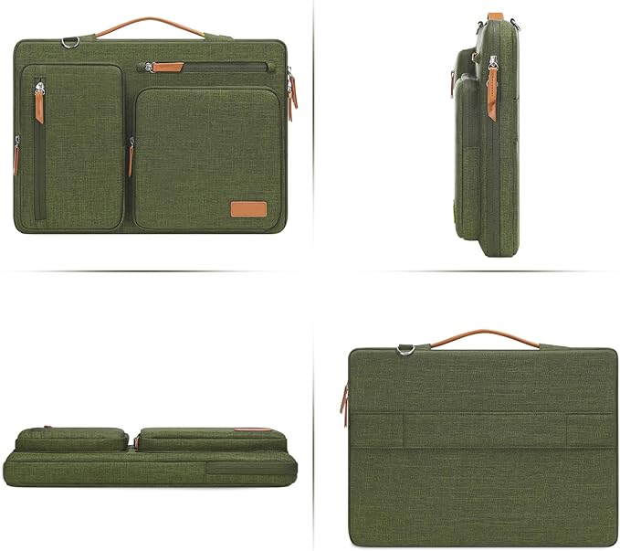 MOSISO 360 Protective Laptop Shoulder Bag,13-13.3 inch Computer Bag Compatible with MacBook Pro 14, HP, Dell, Lenovo, Asus Notebook,Side Open Messenger Bag with 4 Zipper Pockets&Handle, Olive Green