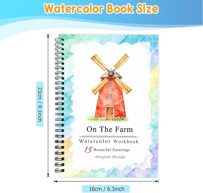 SLWBZ Watercolor Workbooks Coloring Book, Beginner Friendly Painting Kit, Detailed Steps, Creative Exploration Watercolor Book with Paint Set for Adults Teens (Farm, Without Paint)