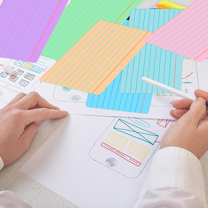 Harloon 100 Pcs Dry Erase Index Cards 3 x 5 Inch Laminated Reusable Dry Erase Note Cards Sheets for Office Home Housework to Do List (Ruled Candy Color)