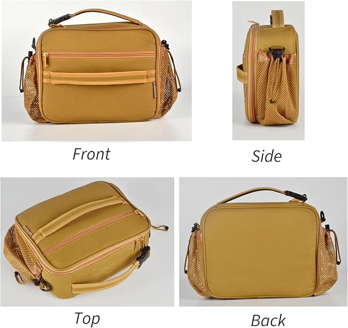 Cerbonny Kids Lunch Box, Brown, Unisex, Polyester, With Insulated Interior, Easy-Wipe Clean, 10.8"L x 4"W x 8.8"H, 4 Carrying Options
