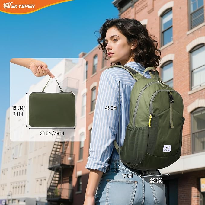 SKYSPER Small Packable Hiking Backpack 20L Anti-theift Travel Daypack | RFID Ultralight Foldable Walking Backpack with Water Bottle Holder, Nylon, Multi-compartment, Everyday Carry for Men Women